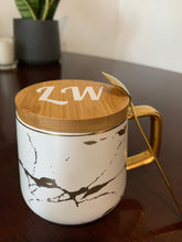 Load image into Gallery viewer, Phew! Time For A Brew: White Marble Pattern Nordic Japanese Style Mug With Wooden Lid
