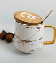 Load image into Gallery viewer, Phew! Time For A Brew: White Marble Pattern Nordic Japanese Style Mug With Wooden Lid
